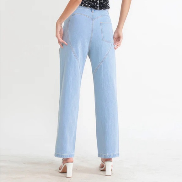 HIGH WAISTED JEANS WITH CUT OUT BEJEWLED BLUE - Picture 3 of 3